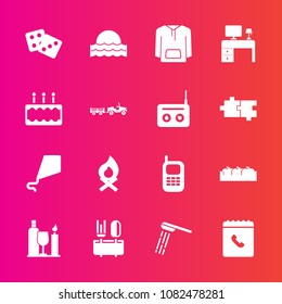 Premium set with fill vector icons. Such as food, flame, table, alcohol, sky, sun, old, bathroom, hot, nature, kite, light, apple, dinner, water, gambling, glass, joy, summer, dice, internet, box, fun