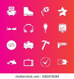 Premium set with fill vector icons. Such as substitute, sign, music, equipment, white, sea, tv, smart, boiler, fish, check, energy, concept, food, technology, replacement, cyborg, full, war, water