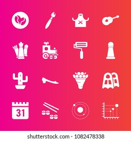 Premium set with fill vector icons. Such as game, time, water, piece, brush, sea, fish, flower, music, chief, plant, japan, sushi, bouquet, floral, sport, coffee, data, diagram, salmon, system, galaxy