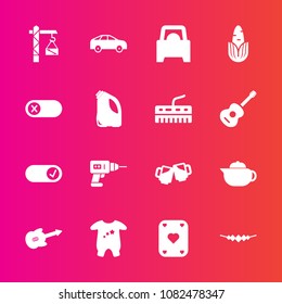 Premium set with fill vector icons. Such as necklace, child, left, clothes, deactivate, jewelry, hot, baby, direction, game, saw, move, car, poker, bus, work, teapot, equipment, highway, breakfast, 