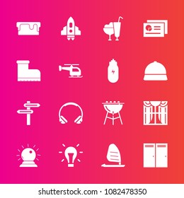 Premium set with fill vector icons. Such as light, modern, electricity, ocean, door, window, cooking, fashion, magic, spaceship, chart, sport, dessert, interior, grill, energy, surf, food, bulb, sound