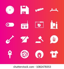 Premium set with fill vector icons. Such as justice, birdhouse, phone, baby, fashion, disk, japan, law, sound, clown, judge, computer, construction, dvd, spring, cd, child, circus, call, ringing, tool