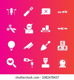 Premium set with fill vector icons. Such as clothes, female, white, play, table, cutlery, sport, alcohol, red, clothing, child, fashion, parachuting, doctor, construction, fork, delivery, shovel, chat