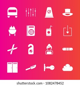 Premium set with fill vector icons. Such as health, dinner, bus, medicine, wedding, cloud, meat, medical, transportation, transport, bride, couple, grill, travel, barbecue, key, house, sign, motel