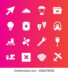 Premium set with fill vector icons. Such as file, glass, energy, food, sign, cursor, concrete, air, luggage, marine, spanner, idea, closed, bag, activity, red, flight, river, airplane, mixer, water