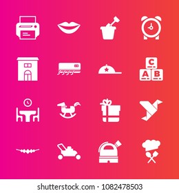 Premium set with fill vector icons. Such as sand, child, sandbox, paper, girl, observatory, table, clock, watch, origami, restaurant, summer, necklace, play, beauty, jewelry, horse, garden, package