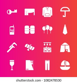 Premium set with fill vector icons. Such as desk, rain, sign, paper, clothes, document, outdoor, boat, repair, tool, adventure, space, alcohol, planet, technology, ship, sea, jacket, office, ocean