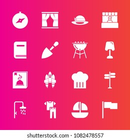 Premium set with fill vector icons. Such as food, spaceship, curtain, shirt, sign, ship, store, menu, street, book, equipment, craft, ocean, chief, vessel, cooking, clothes, technology, bath, library