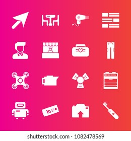 Premium set with fill vector icons. Such as male, dryer, health, food, family, clean, flight, cold, cooler, airplane, drink, upload, plane, espresso, cursor, care, photo, boy, hygiene, oven, ticket