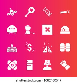 Premium Set With Fill Vector Icons. Such As Rattle, Child, Orbit, Finger, Tank, Nurse, Tent, Cylinder, Medical, Technology, Building, Station, Religion, Hand, Church, Care, Baby, Oxygen, Toy, Kitchen