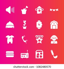Premium set with fill vector icons. Such as sound, cooking, geisha, summer, technology, soup, holiday, phone, award, milk, kimono, child, ball, happy, call, toy, telephone, headwear, bottle, medal, up