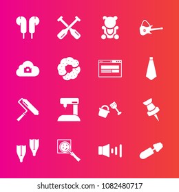 Premium set with fill vector icons. Such as cute, paint, fashion, summer, cloud, mascara, volume, roller, sound, search, tool, magnifier, flipper, guitar, white, paddle, equipment, makeup, sewing, map