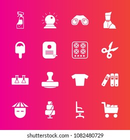 Premium set with fill vector icons. Such as laboratory, chair, spray, commerce, asian, clothing, armchair, cart, cook, clothes, icecream, food, comfortable, dessert, magic, shirt, oven, folder, young