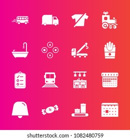 Premium set with fill vector icons. Such as calendar, list, sweet, clothing, play, train, clothes, car, check, luggage, transport, timetable, travel, accident, lollipop, schedule, bar, computer, speed