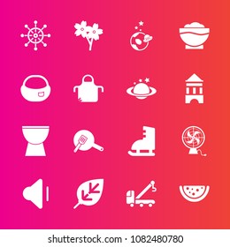 Premium set with fill vector icons. Such as astronaut, accident, restaurant, helm, audio, white, nautical, leaf, winter, music, tree, sakura, nature, rudder, plant, fan, kitchen, tow, vehicle, natural