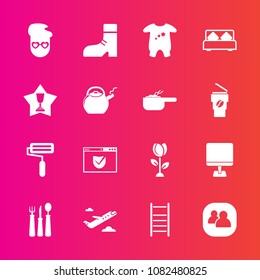 Premium set with fill vector icons. Such as footwear, pc, retro, internet, spring, travel, white, flower, departure, child, clothing, website, boot, laptop, knife, floral, nature, plane, hipster, foot