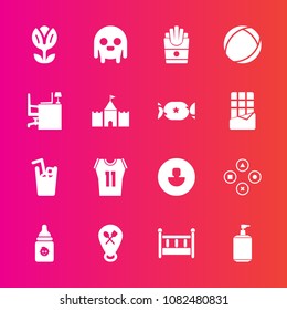 Premium set with fill vector icons. Such as business, cradle, child, drink, sport, space, ball, avatar, profile, alien, monster, french, cold, bottle, fun, ufo, home, shirt, fast, food, spring, potato
