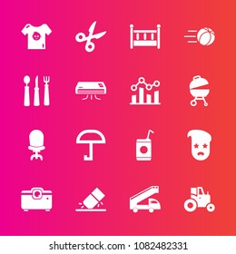 Premium set with fill vector icons. Such as agriculture, cold, child, clothing, ball, clothes, liquid, truck, white, farm, eraser, cut, beverage, retro, drink, transport, projector, hipster, interior