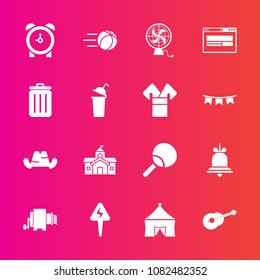 Premium set with fill vector icons. Such as energy, hat, pasta, government, fan, food, bin, web, recycling, game, clothing, guitar, fashion, ping, can, time, house, table, musical, bell, sport, ball