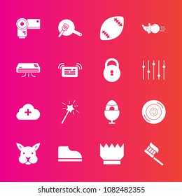 Premium set with fill vector icons. Such as royal, magic, car, holiday, automobile, rabbit, bowling, white, camera, king, health, photography, auto, food, decoration, clean, footwear, cooking, luxury