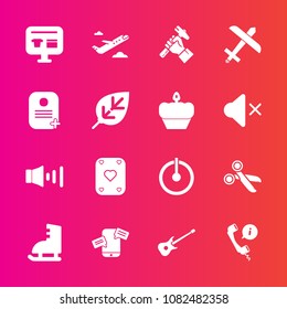 Premium set with fill vector icons. Such as center, phone, plane, aircraft, switch, support, mobile, musical, nature, white, power, travel, identity, ecommerce, cut, music, airplane, cart, helmet, ice