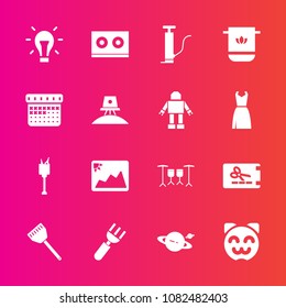Premium set with fill vector icons. Such as picture, saturn, cute, astronomy, asian, photo, image, template, knife, animal, wine, planet, discount, bathroom, pump, coupon, fork, casette, drum, cloth