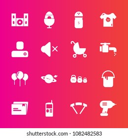Premium set with fill vector icons. Such as spring, vintage, mobile, baby, clothes, holiday, decoration, document, easter, jump, pepper, extreme, kilogram, parachuting, technology, planet, drill, home
