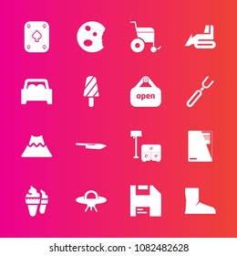 Premium set with fill vector icons. Such as wheelchair, file, alien, sweet, cake, open, doughnut, game, space, lava, dessert, fruit, poker, car, paper, bulldozer, computer, summer, sign, equipment