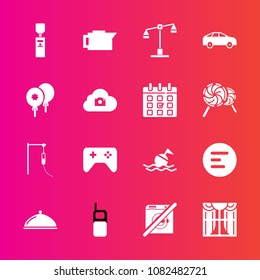 Premium set with fill vector icons. Such as liquid, old, game, telephone, mobile, justice, interior, home, judge, move, food, drink, service, direction, help, curtain, medical, buoy, phone, button