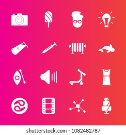 Premium set with fill vector icons. Such as water, camera, energy, river, movie, japanese, kamon, sound, graphic, atom, japan, mon, fashion, idea, activity, doughnut, molecule, cake, retro, female, up