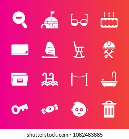 Premium set with fill vector icons. Such as blackboard, document, dessert, chalk, sad, eye, kid, garbage, baby, key, snow, file, pool, igloo, wind, box, education, house, toilet, sweet, ocean, water