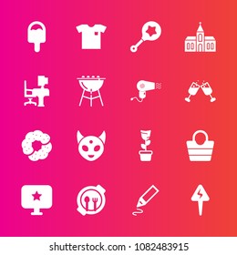 Premium set with fill vector icons. Such as kid, child, building, style, new, religion, rattle, leather, icecream, table, sweet, architecture, sign, energy, baby, religious, church, ufo, home, office