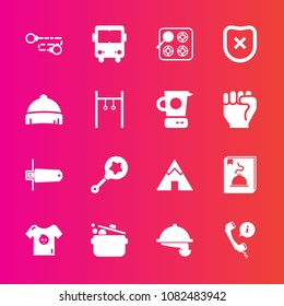 Premium set with fill vector icons. Such as child, restaurant, headset, support, waiter, kitchen, exercise, safety, headwear, transportation, clothing, infant, adventure, outdoor, style, closed, tent