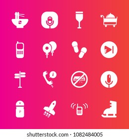 Premium set with fill vector icons. Such as restaurant, launch, drink, ice, food, sound, decoration, communication, stationary, ringing, red, conditioner, winter, telephone, support, spice, meal, call