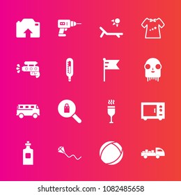 Premium set with fill vector icons. Such as red, microwave, road, water, oven, drill, ball, summer, equipment, clothing, glass, fashion, fun, work, beverage, truck, liquid, upload, sunny, delivery