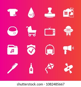 Premium set with fill vector icons. Such as alcohol, stroller, fashion, carriage, object, river, water, room, office, wine, pram, activity, mark, check, stamp, hotel, backpack, kayak, housework, shirt