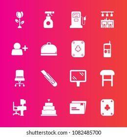 Premium set with fill vector icons. Such as road, spray, dessert, account, furniture, spring, sweet, pie, nature, pump, cake, gas, document, desk, game, street, poker, station, gasoline, fuel, floral