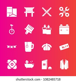 Premium set with fill vector icons. Such as book, plane, happy, tool, building, background, salmon, katana, sushi, japanese, paper, cosmos, flag, samurai, shrine, sword, fish, weapon, drink, estate