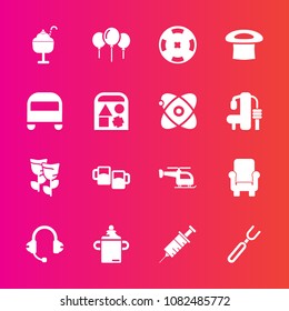 Premium set with fill vector icons. Such as alcohol, knife, hat, blossom, bar, drink, pub, milk, helicopter, speaker, dentist, clinic, food, restaurant, decoration, bottle, plastic, celebration, drill