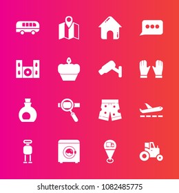 Premium set with fill vector icons. Such as android, real, field, bus, map, housework, business, olive, wash, chat, travel, agriculture, template, road, technology, oil, transportation, futuristic