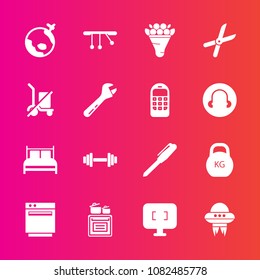 Premium set with fill vector icons. Such as world, oven, bedroom, floral, stove, computer, plane, kitchen, cooking, spacecraft, ufo, food, weight, gas, cut, travel, work, send, equipment, pruning, bed