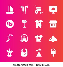 Premium set with fill vector icons. Such as lamp, red, child, service, kid, rattle, handicap, luggage, caffeine, infant, baby, cloud, sickle, alcohol, baggage, coffee, gardening, clothes, wine, glass