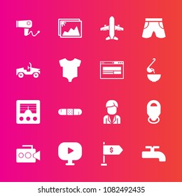 Premium set with fill vector icons. Such as sign, equipment, antenna, male, blow, video, wear, man, film, handle, white, photo, hairdryer, wireless, clothes, water, finance, template, signal, baby