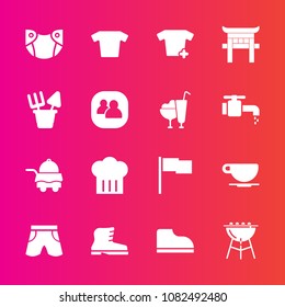 Premium set with fill vector icons. Such as torii, newborn, sign, hotel, wear, room, flag, group, meat, white, sand, shrine, japanese, clothes, shorts, service, footwear, style, cooking, bedroom, care