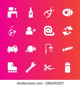 Premium set with fill vector icons. Such as skate, wrench, sound, desk, kitchen, business, shipping, drink, pasta, food, astronaut, sport, spanner, cut, skating, pan, leisure, dentist, shower, pepper