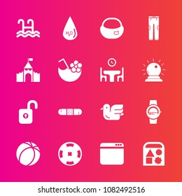 Premium set with fill vector icons. Such as school, bag, drink, protection, wildlife, backpack, health, money, time, watch, rucksack, water, sport, cocktail, sky, bird, website, poker, casino, bear