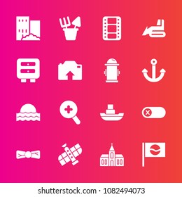 Premium set with fill vector icons. Such as deactivate, ocean, boat, bow, sunset, sand, toy, nature, fashion, estate, plastic, orbit, business, religion, technology, building, asia, architecture, sun