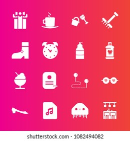 Premium set with fill vector icons. Such as foot, fashion, glasses, hippie, cup, identity, icecream, gift, ufo, drink, bucket, alien, cafe, autumn, sound, sunglasses, space, bar, holiday, music, white