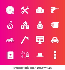 Premium set with fill vector icons. Such as gallon, cloud, transportation, sound, screwdriver, nature, hammer, planet, favour, transport, liquid, drill, boat, ecommerce, sale, ship, wrench, equipment