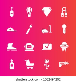 Premium set with fill vector icons. Such as hot, spring, beverage, chat, transport, glass, blossom, bottle, war, brush, spaceship, astronaut, communication, black, ufo, weapon, child, science, flower